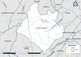 Carte en couleur présentantle réseau hydrographique de la commune