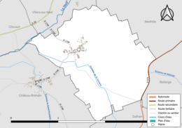 Carte en couleur présentant le réseau hydrographique de la commune