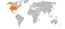 Map indicating locations of Ecuador and USA