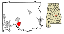 Location in Elmore County and the state of Alabama