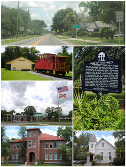 Top, left to right: Florida State Road 47 in Fort White, Fort White Train Depot, Fort White High School, Town of Fort White Historical Marker, Fort White Public School Historic District, Fort White United Methodist Church