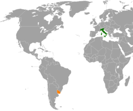 Mappa che indica l'ubicazione di Italia e Uruguay