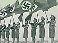 Female members of the Nichigeki dancing team welcoming the Hitlerjugend at Nichigeki Music Hall in Tokyo