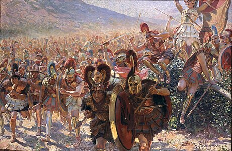 Greek troops rushing forward at the Battle of Marathon
