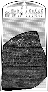 The Rosetta Stone with the missing upper and lower portions outlined