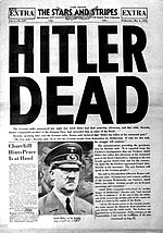 Couverture du journal The Stars and Stripes, du 2 mai 1945 annonçant le décès d'Adolf Hitler.