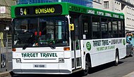 Target Travel high-floor Dennis Dart with Plaxton Pointer 1 bodywork in Plymouth in July 2010 (before improvements)