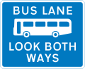 Bus lane with traffic proceeding from both ways (reminder for pedestrians)