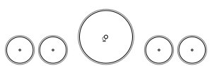 Diagram of two small leading wheels, a single large driving wheel and two small trailing wheels