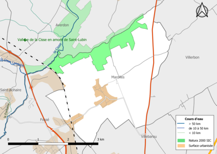 Localisation de la zone Natura 2000 de type SIC la « Vallée de la Cisse en amont de Saint-Lubin », .