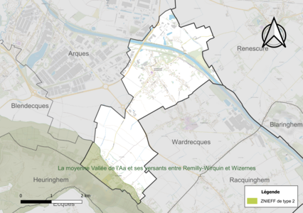 Carte de la ZNIEFF de type 2 sur la commune.