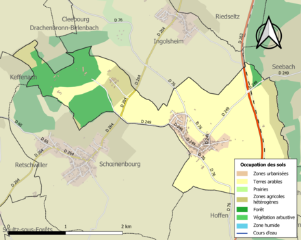 Carte en couleurs présentant l'occupation des sols.