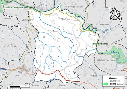 Carte des ZNIEFF de type 1 sur la commune.