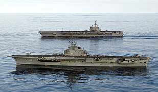 São Paulo (foreground) and USS Ronald Reagan during a combined training exercise in June 2004