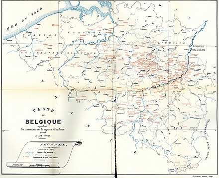 Carte des communes belges où la vigne a été cultivée avant le XIXe siècle