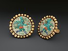 2 ear ornaments with winged runners; 5th century-8th century; gold, turquoise, sodalite & shell; Metropolitan Museum of Art (New York City)