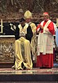 Rahi lies on his hands on Maurizio Malvestiti during his episcopal ordination as Cardinals Sandri and Müller observe, 11 October 2014