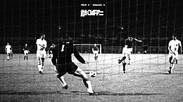 A goal scored, seen from behind the net