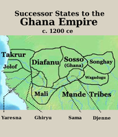 Les États successeurs de l'empire du Ghana en 1200.