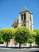 Église Sainte-Geneviève, clocher et façade occidentale.