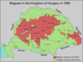 Magyars majorities in the Kingdom of Hungary in 1890 (in red).