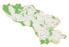 Mapa konturowa gminy Lutomiersk, blisko centrum na dole znajduje się punkt z opisem „Antoniew”