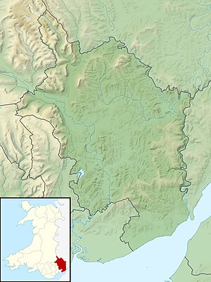 Relief map of Monmouthshire with major settlements and rivers