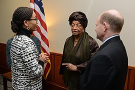 Lisa Blunt Rochester, Ellen Johnson-Sirleaf and Chris Coons