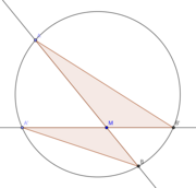 Deux triangles semblables illustrant l'invariance de la puissance d'un point par rapport à un cercle, cas où le point est dans le cercle