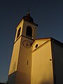 Il caratteristico campanile di "San Micel", dal sentiero del bosco che parte dal paese