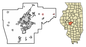Location of Illiopolis in Sangamon County, Illinois.