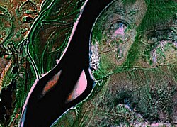 Satellite photograph of Snezhnoye on the eastern banks of the Anadyr River