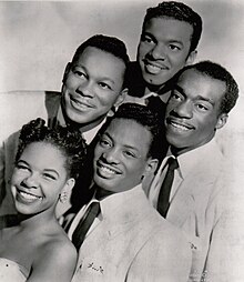 The Platters in 1955. From left to right: Taylor, Williams, Lynch, Robi, Reed.