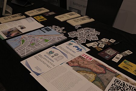 Medinapedia's leaflet at the Wikimania 2014 Community Village (User:Mrjohncummings CC-BY-SA-4.0)