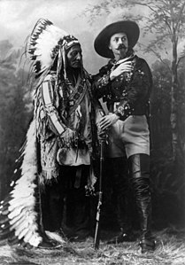 Sitting Bull and Buffalo Bill at Wild West shows, by William Notman Studios (edited by Adam Cuerden and Papa Lima Whiskey)