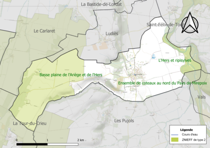 Carte des ZNIEFF de type 2 sur la commune.