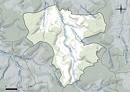 Carte en couleur présentant le réseau hydrographique de la commune