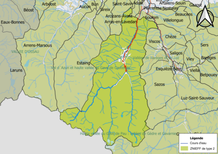 Carte des ZNIEFF de type 2 sur la commune.