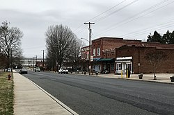 Buildings along Falls Road in Badin