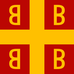 The flag of the Paleologus dynasty of Byzantine emperors was red and gold.