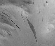 Dark streaks in Diacria, as seen by Mars Global Surveyor, under the MOC Public Targeting Program. When they age, streaks get lighter in color.