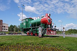 Russian locomotive class 9P number 9P512 outside the Bolshaya Volga railway station in Dubna
