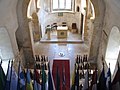 Inside of the church with the Robert Schuman grave and all the flags of the European Union countries