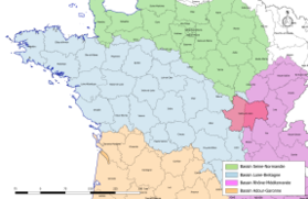 Localisation du département de Saône-et-Loire sur la carte des bassins hydrographiques français.