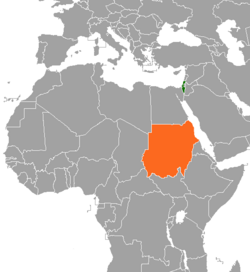 Map indicating locations of Israel and Sudan