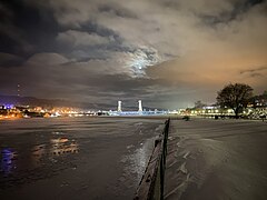 Frozen Keweenaw Waterway at night