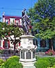 Statue of Lawrence the Indian, savior of Schenectady, NY, USA, at the center of the city's Stockade Historic District