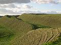 Iron Age ramparts and ditches in Maiden Castle.