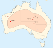 Sighted in western central Australia 4 times in total twice in 1979–1980, 1990, and 2006. Sighted 3 times in total in northern West Australia twice in 1979–1980, and in 2005