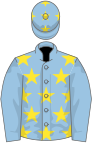 Light blue, yellow stars, light blue sleeves